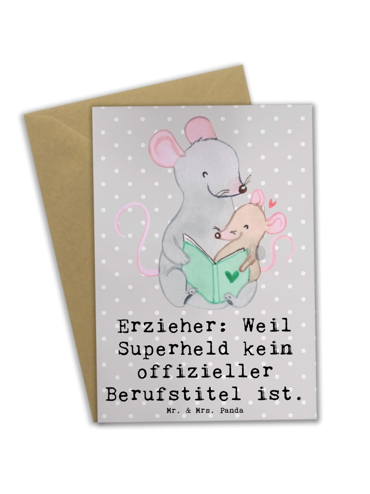 Grußkarte Erzieher Superheld mit Spruch in Grau Pastell