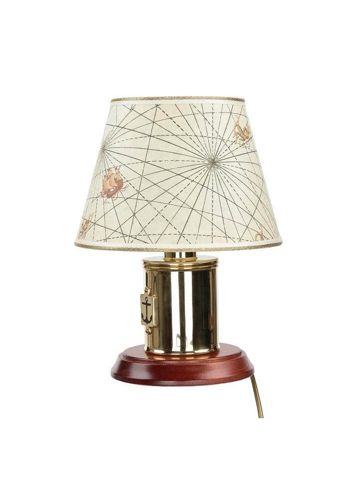 Tischlampe (B)22 x (L)22 x (H)30 cm in Messing poliert Creme Holz