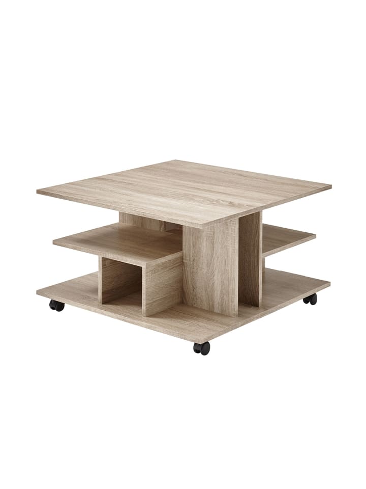 Couchtisch auf Rädern mit Nischen in Helles - (W)76 x (H)44 x (L)76 cm