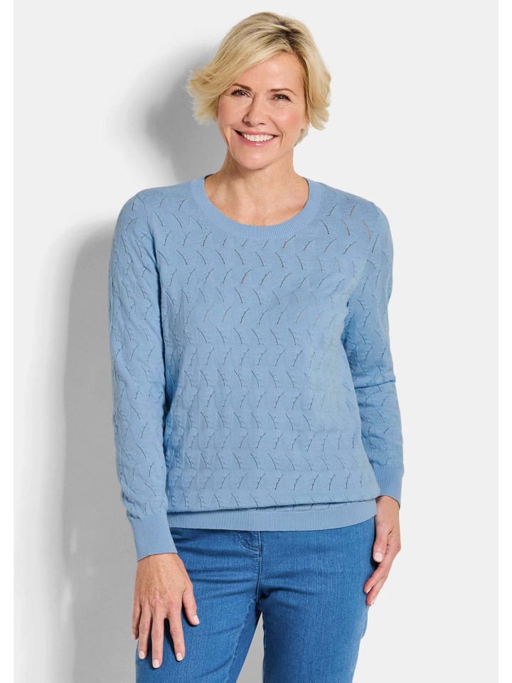 Baumwollpullover mit Zick-Zack-Muster in hellblau