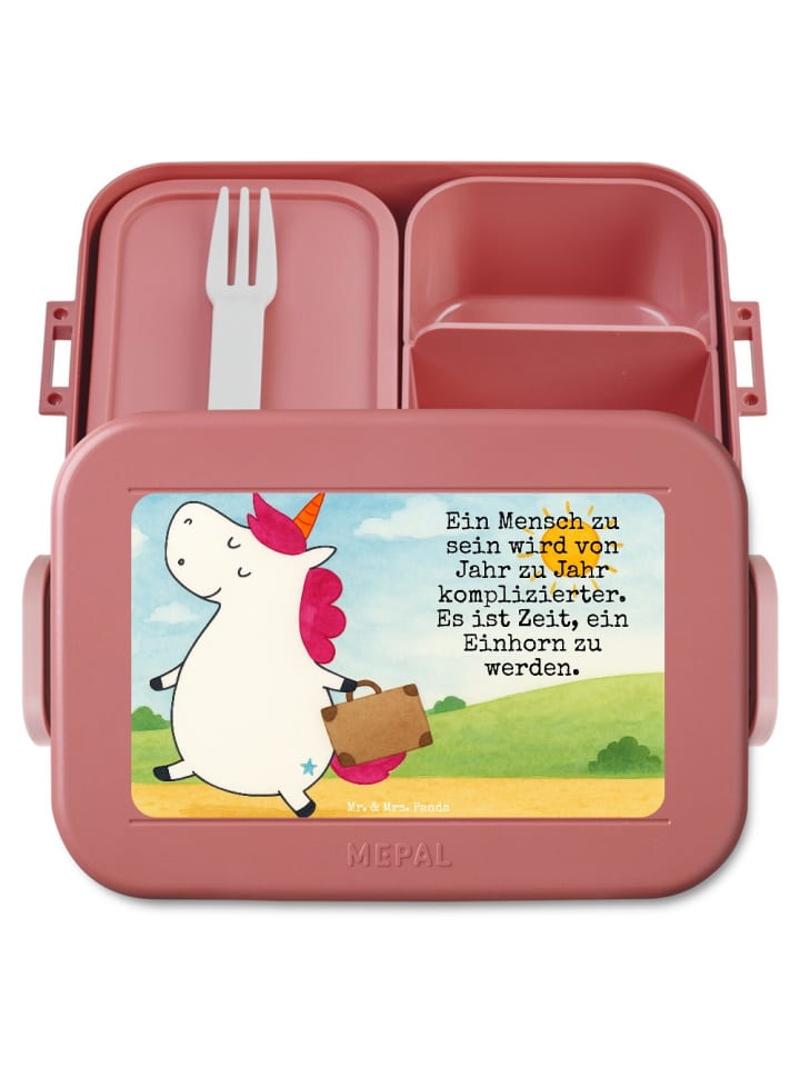 Snackbox Einhorn Koffer Design mit Spruch in Rot Pastell