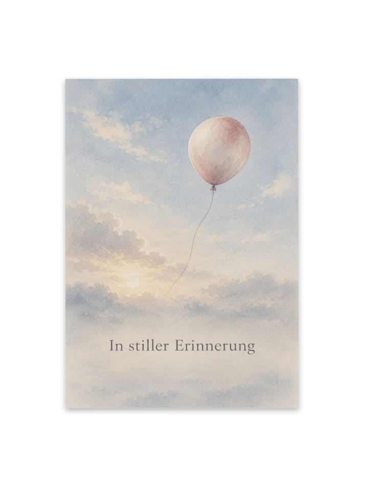 Trauerspruchkarte Ballon würdevoll Design mit S... in Weiß