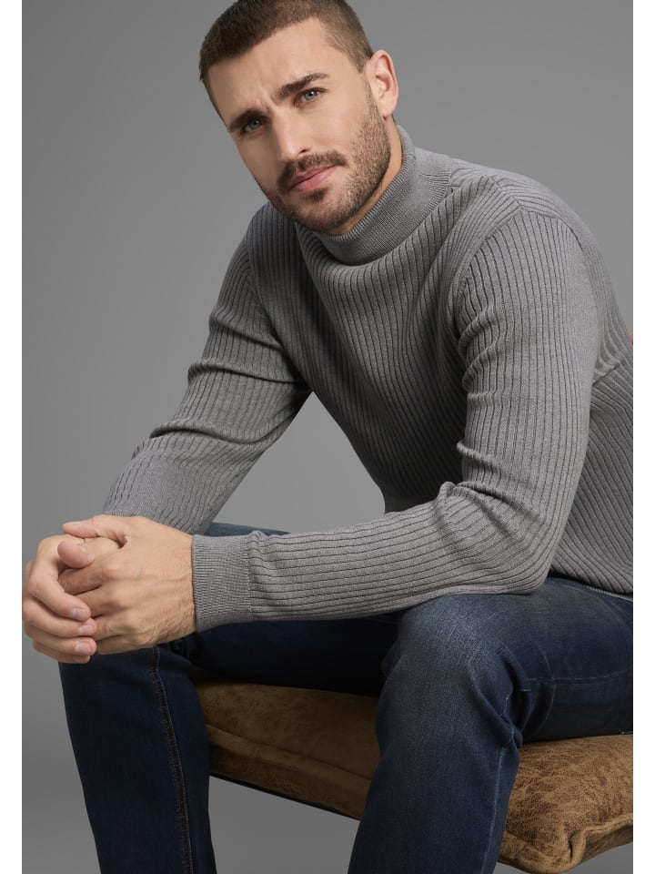 Rollkragenpullover in grau meliert