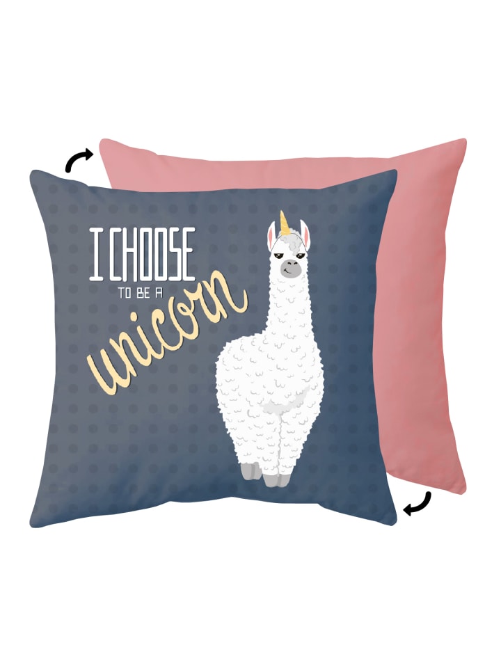 Kissen Lama I Choose in Blau - 40x40x15cm