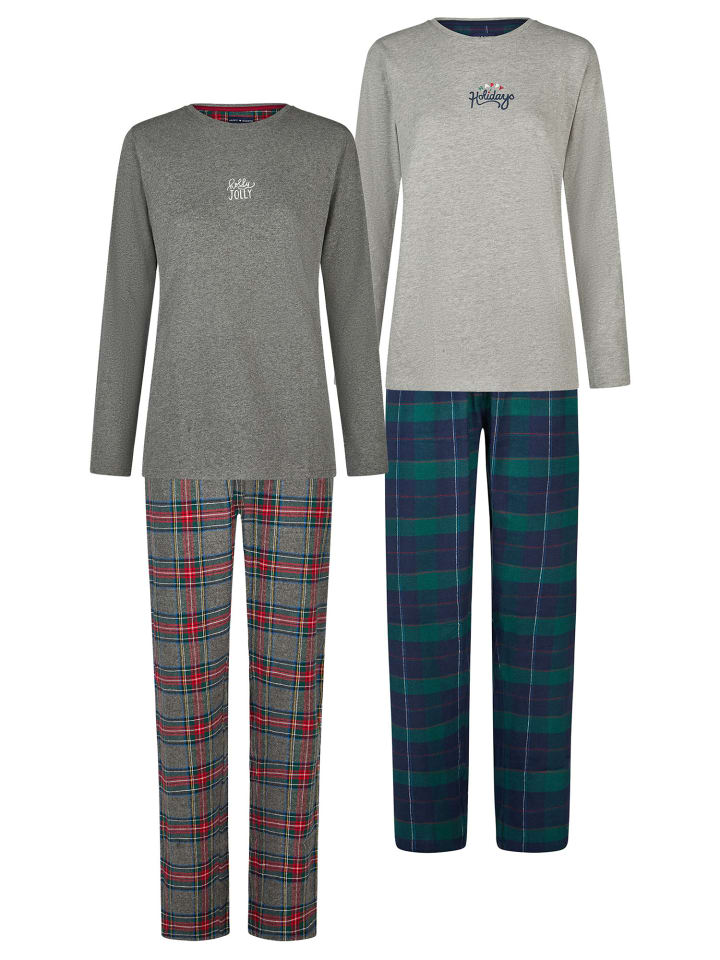 Pyjama Christmas in greennavycheck/anthra mel./bunt