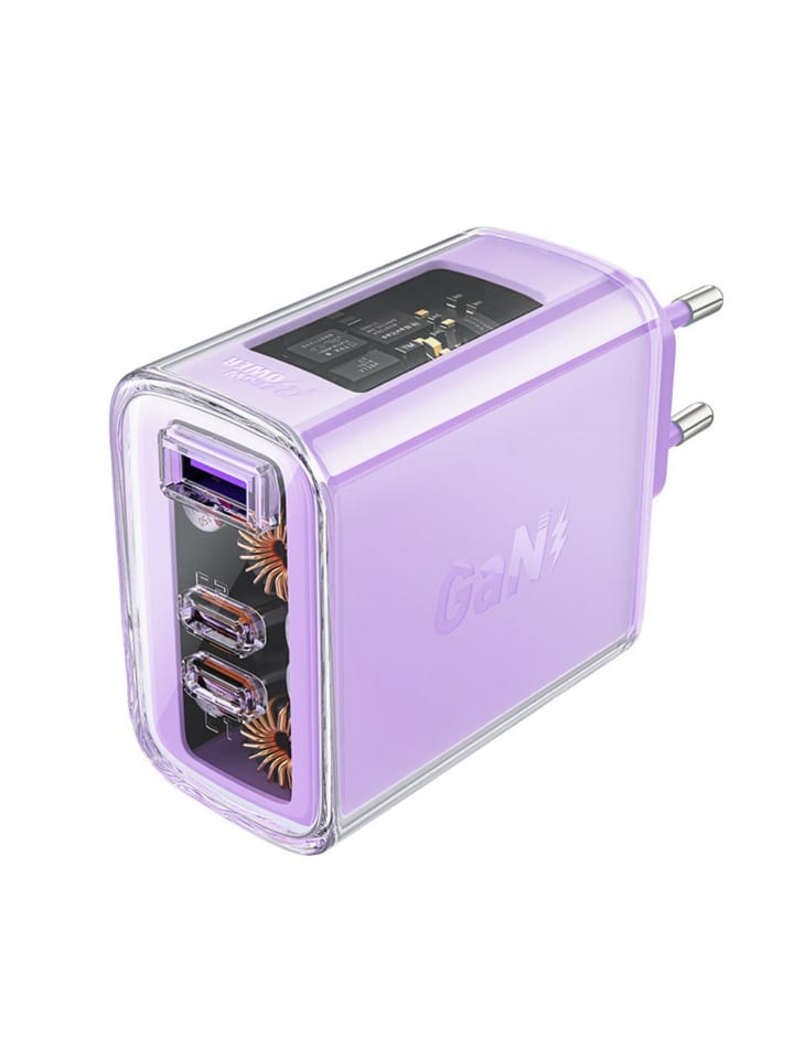 Acefast Ladegerät GaN 65W 3 Ports (1xUSB, 2xUSB C) lila in lila