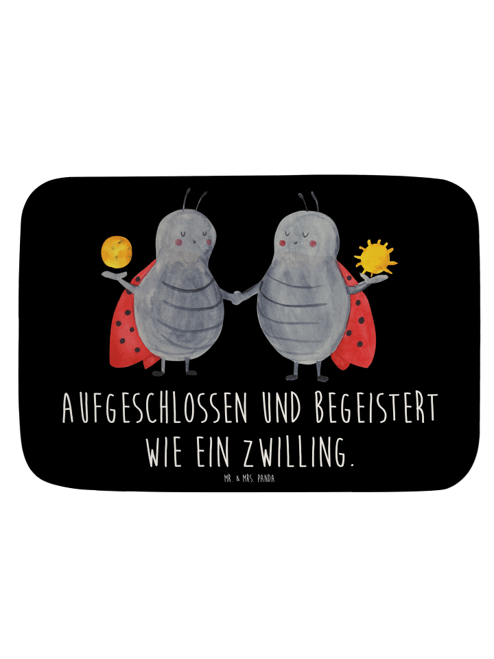 Badematte Sternzeichen Zwilling mit Spruch in Schwarz
