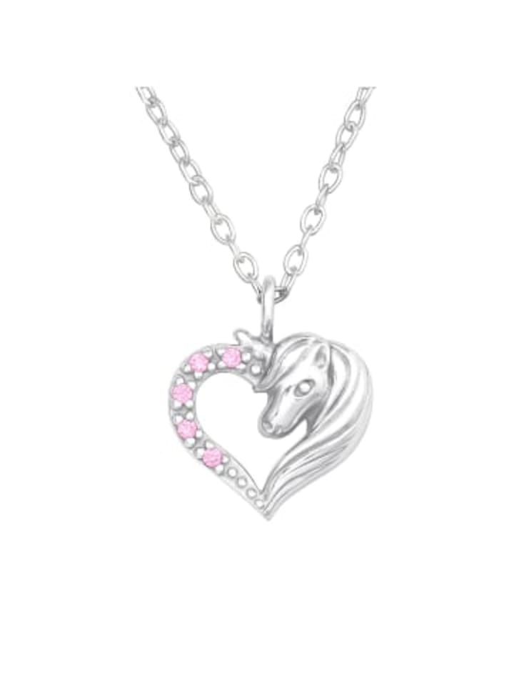 Kette mit Anhänger HERZ & PFERD Zirkonia rosa in 925 Silber - 2-tlg. in silber