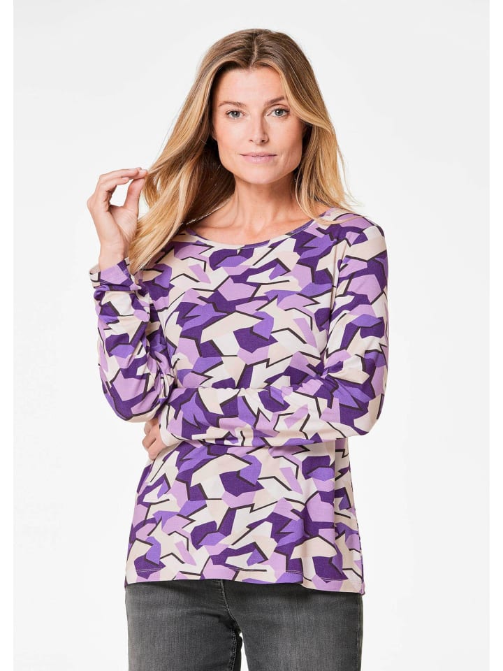 Kurzgröße: Langarm Viskose-Jersey Shirt mit Print in lila / gemustert
