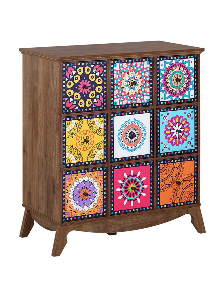 Sideboard KUMA in Braun/Weiß/Blau - (W) 79 x (H) 92 x (L) 40 cm
