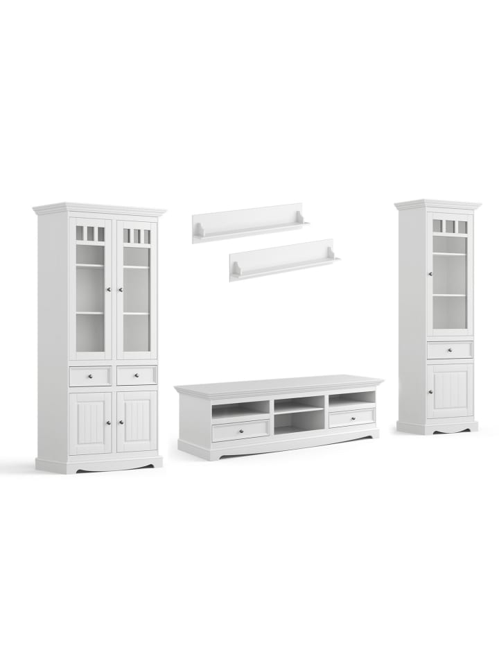 Wohnwand 5-teilig Belluno Elegante Kiefer weiß lackiert 316 / 53 / 190cm