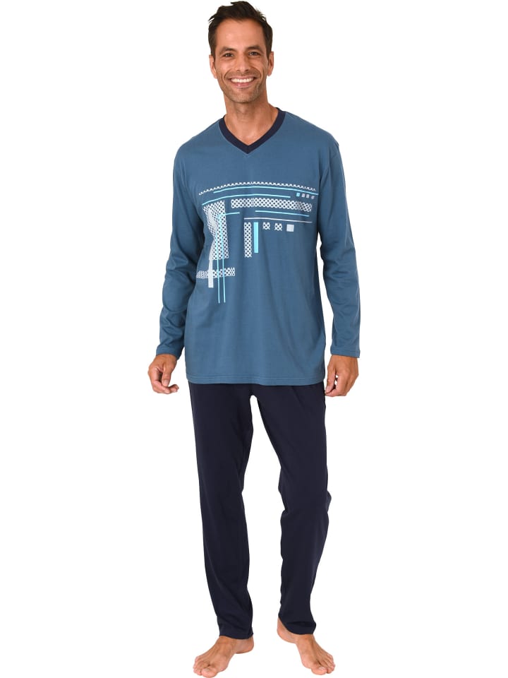 Single-Jersey Schlafanzug in jeansblau