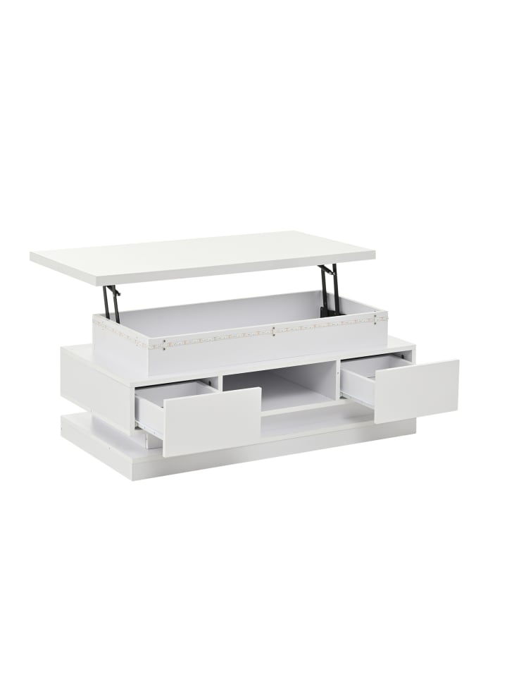 LED-Couchtisch in Weiß 100x50 cm mit App Steuerung und USB Anschluss