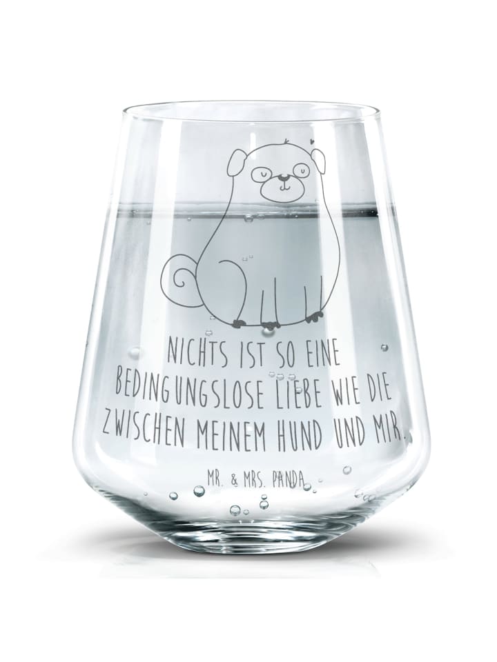 Wasserglas Mops mit Spruch in Transparent