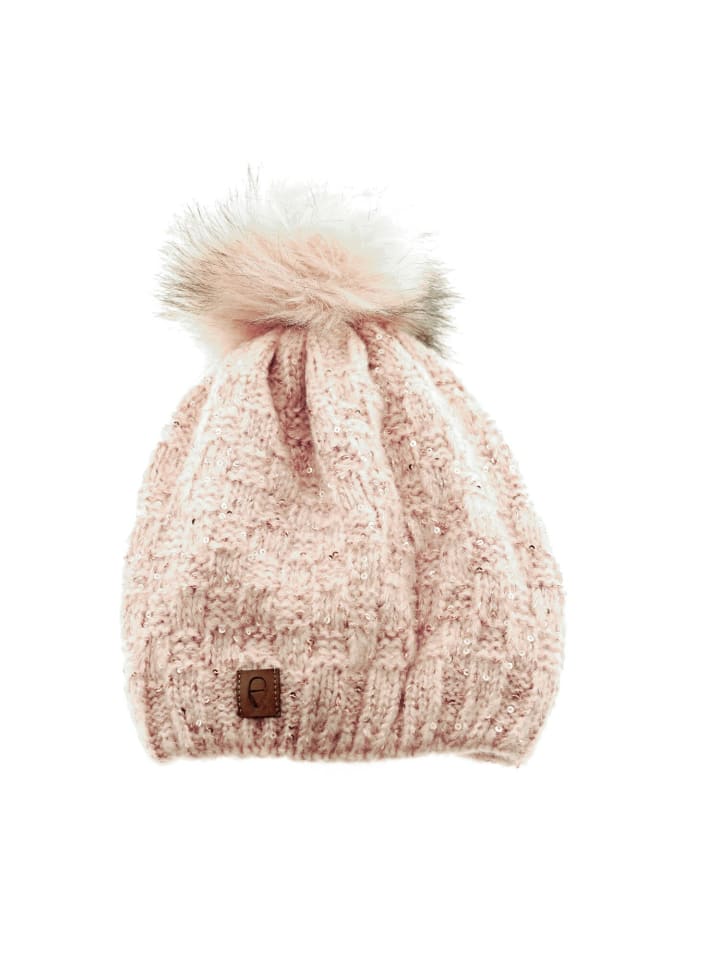 Mütze zum Warmhalten im Herbst oder Winter Bommel-Mütze mit Perlen in Rosa