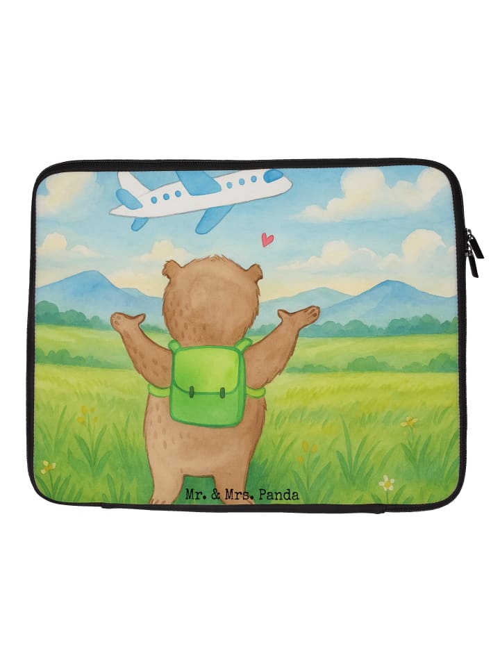 Laptop Tasche Bär Flugzeug Design ohne Spruch in Weiß