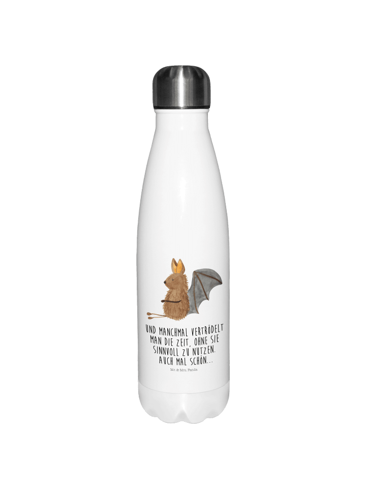 Trinkflasche Fledermaus Sitzen mit Spruch in Weiß