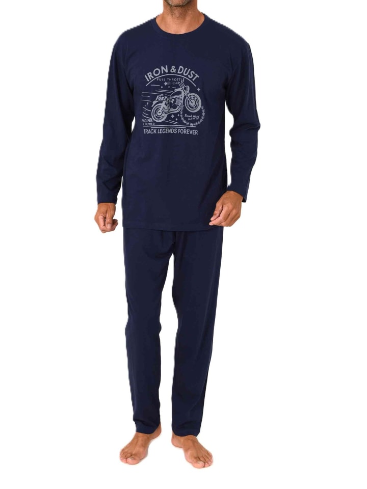 Schlafanzug langarm Frontprint in navy