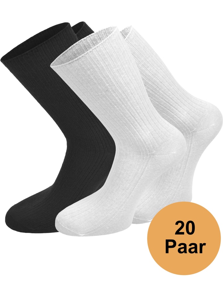 20 Paar Baumwollsocken Unisex in Schwarz/Weiß
