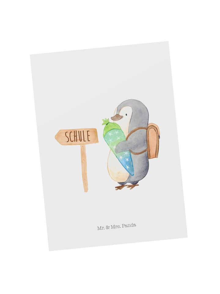 Grußkarte Pinguin Schultüte ohne Spruch in Weiß