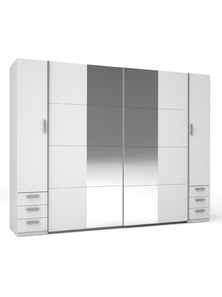 Dreh-/Schwebetürenschrank Store weiß / Silber / Schubladen 269 / 61 / 207cm
