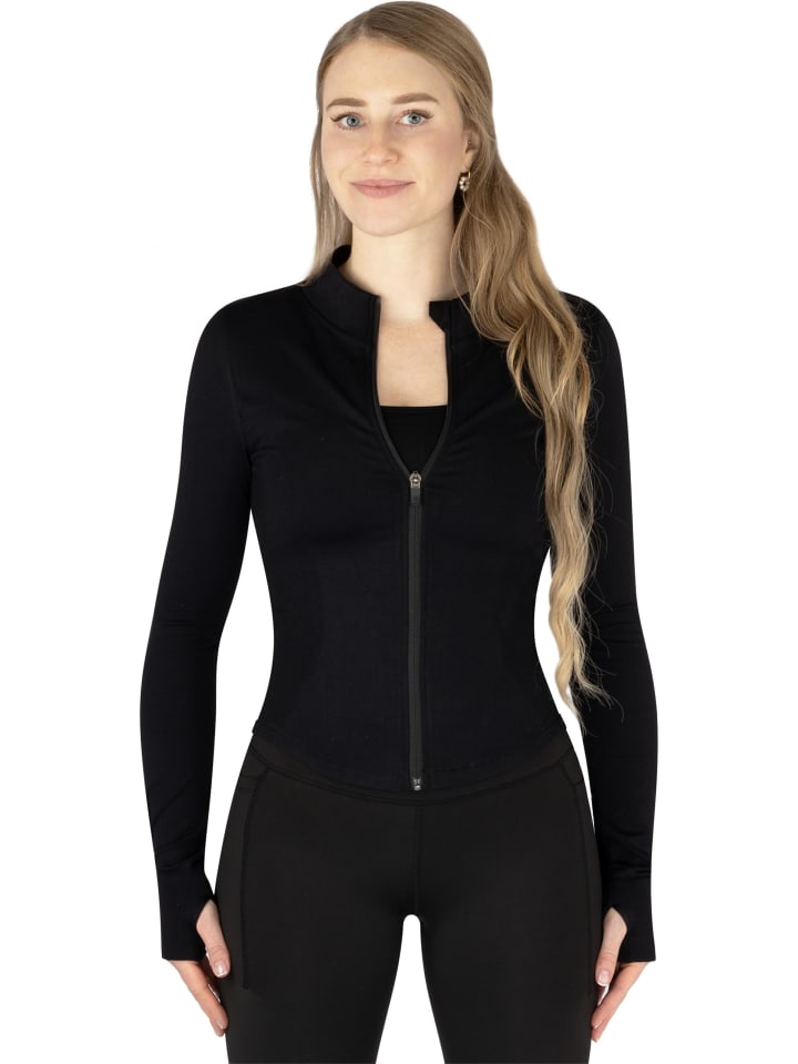Damen Shaping Zipper Jacke Trainingsjacke in Schwarz