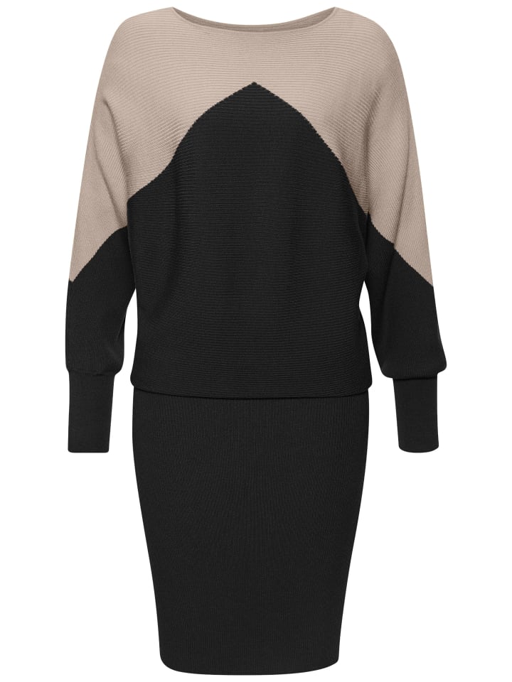 Strickkleid in sand-schwarz