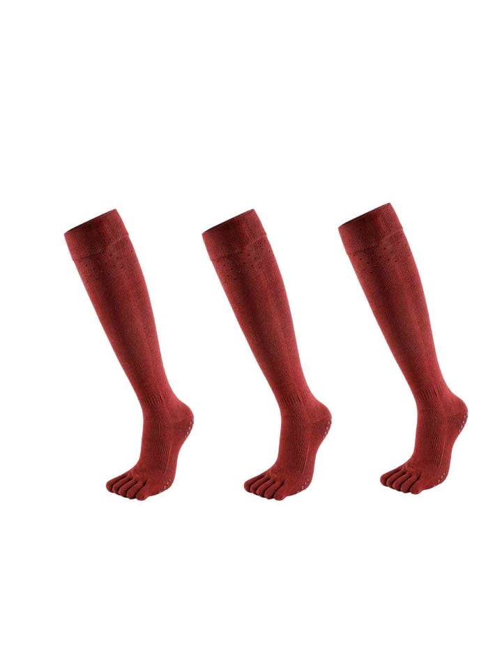 3er-Pack Diamond-Yoga/Pilates-Zehensocken-Anti-Rutsch in Rot