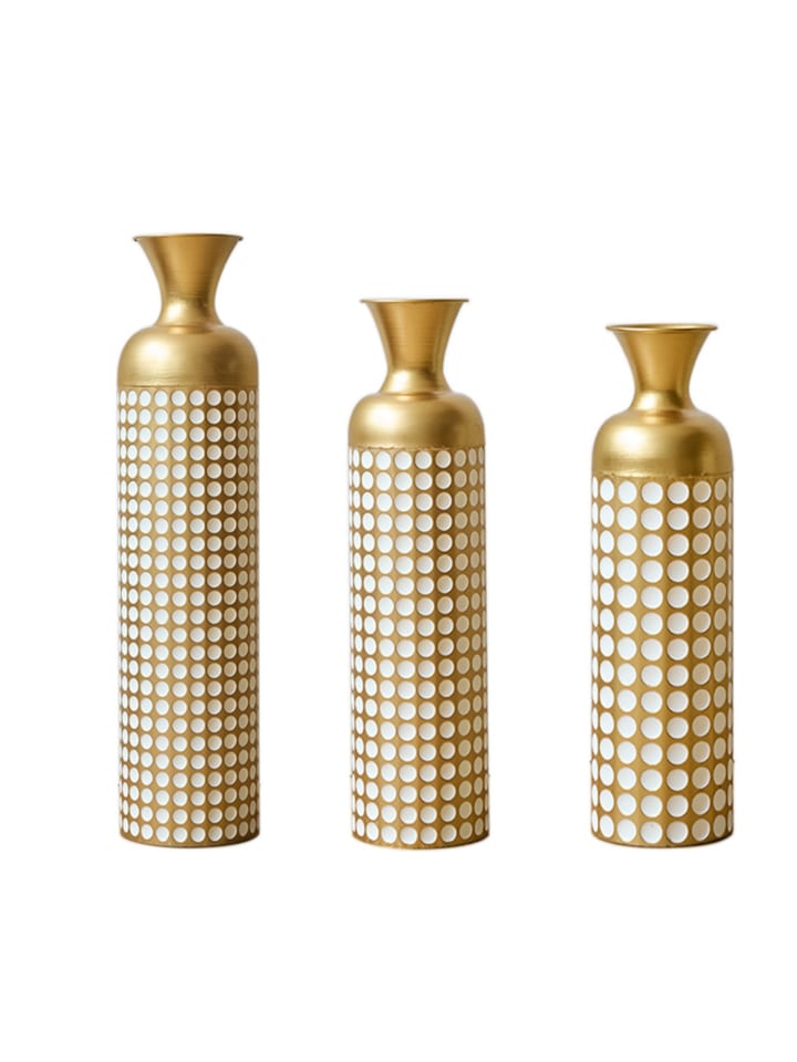 Deko Vasen in Gold Weiß 3er Set 50/66/83 cm Metall Vintage für Wohnzimmer