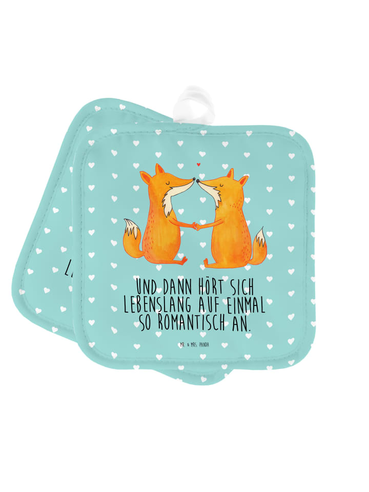 Topflappen Füchse Liebe mit Spruch in Türkis Pastell