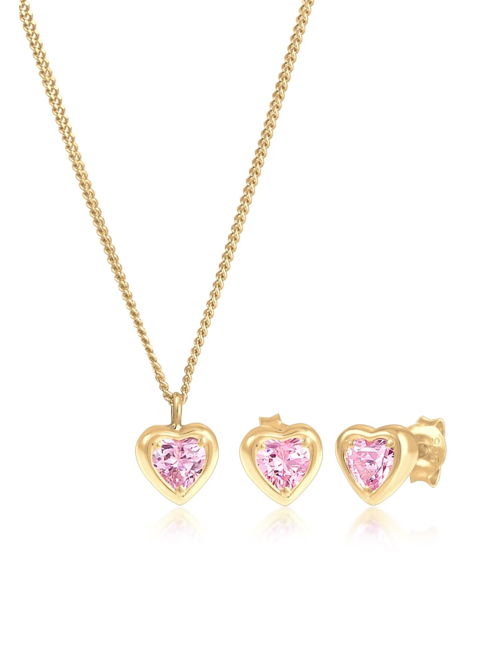 Schmuckset 925 Sterling Silber Herz in Gold