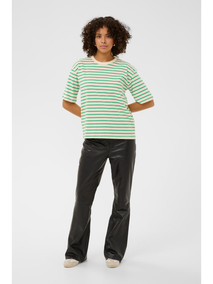 T-Shirt kurzarm KAwinny Loose fit in Ant. White/Bright Green Stripe
