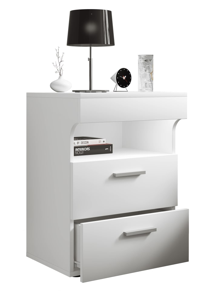 Holz Nachttisch Nachtschrank Schublade Slepal L in Weiß