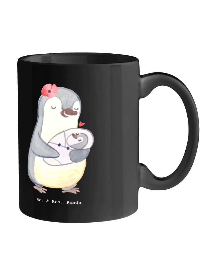 Kaffeebecher Hebamme Lächeln mit Spruch in Schwarz