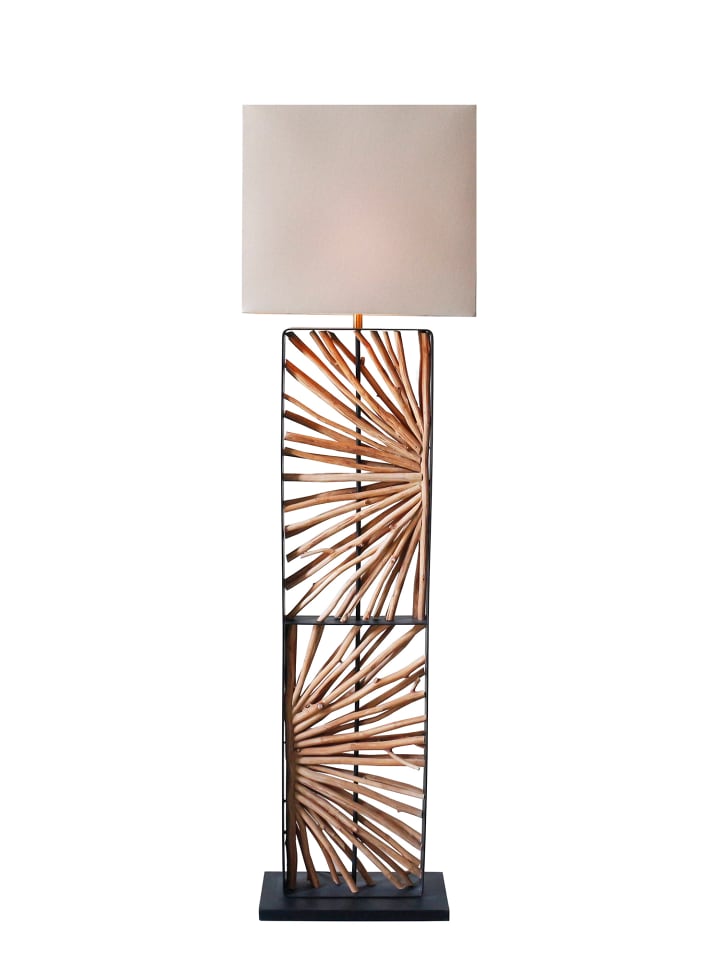 Stehleuchte 165 cm handgefertigt mit Naturholzgestell und Lampenschirm in Beige