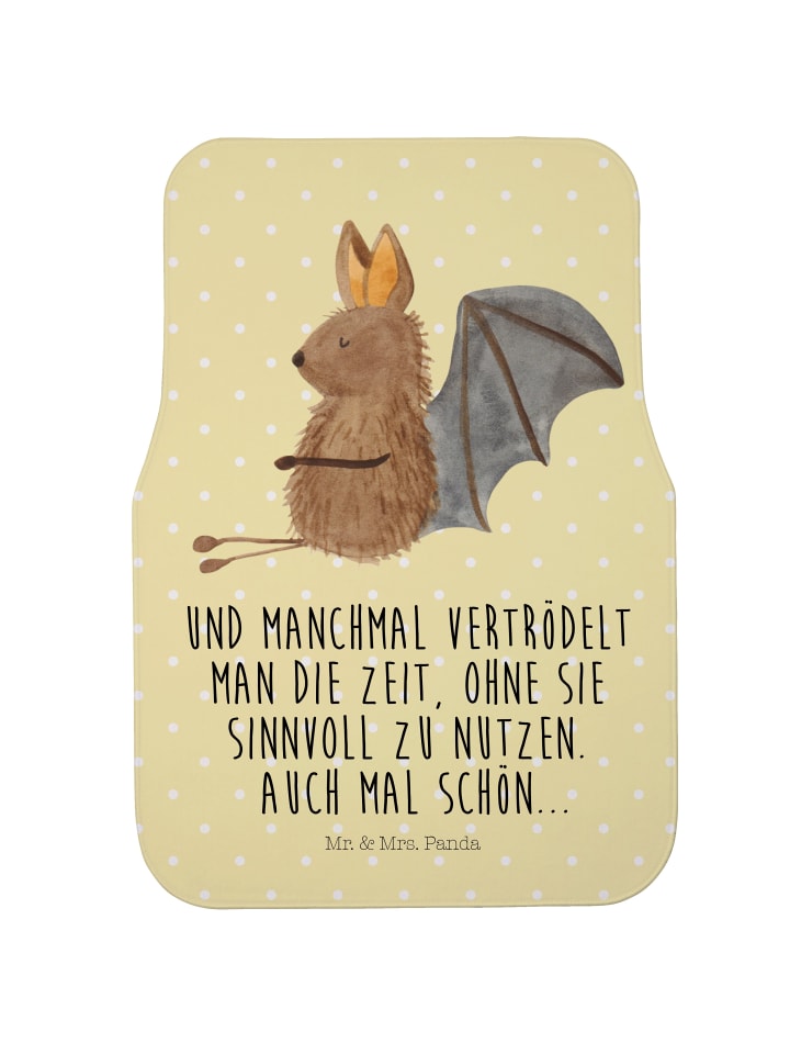 Automatte Fledermaus Sitzen mit Spruch in Gelb Pastell