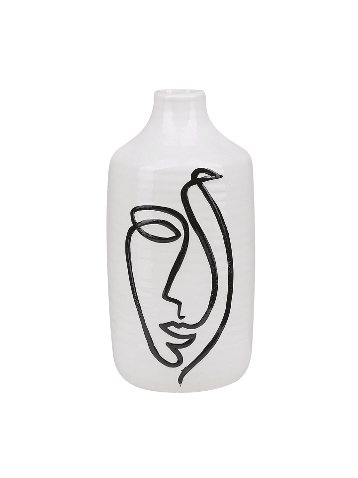 Blumenvase AENUS in Weiß/Schwarz - (W) 12 x (H) 22 x (L) 12 cm