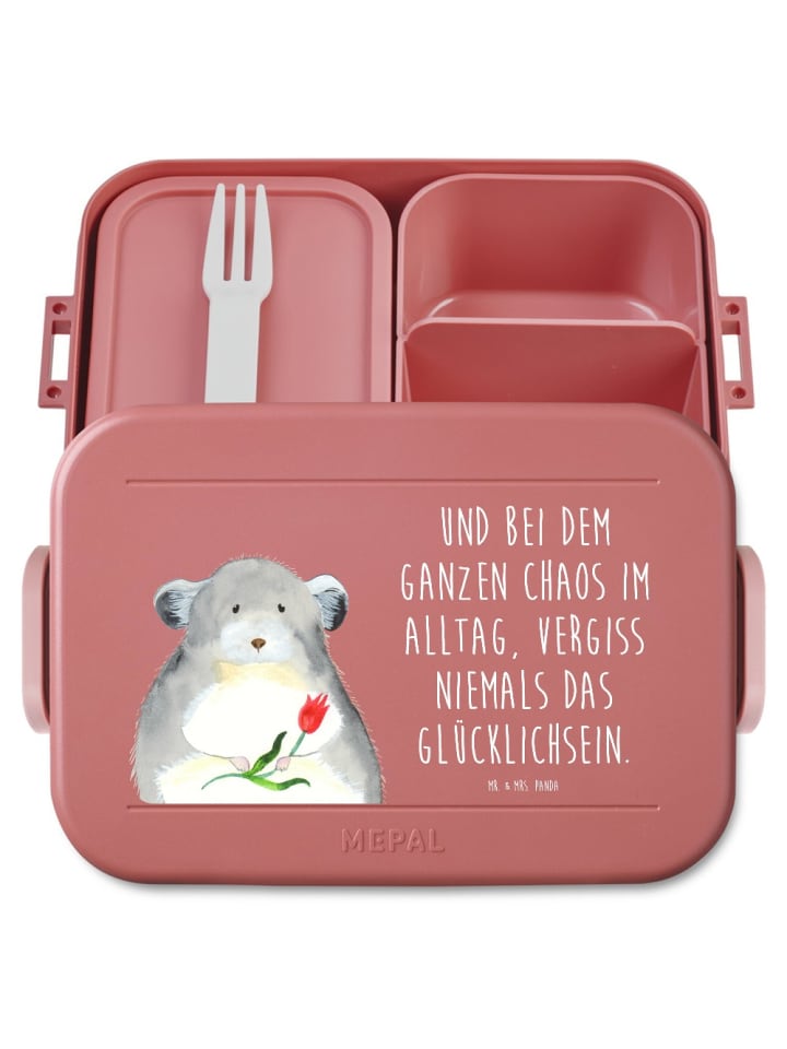 Lunchbox Chinchilla Blume Motiv mit Spruch in Rot Pastell