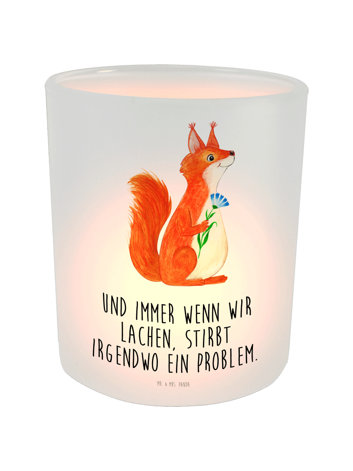 Kerzenhalter Eichhörnchen Blume mit Spruch in Transparent