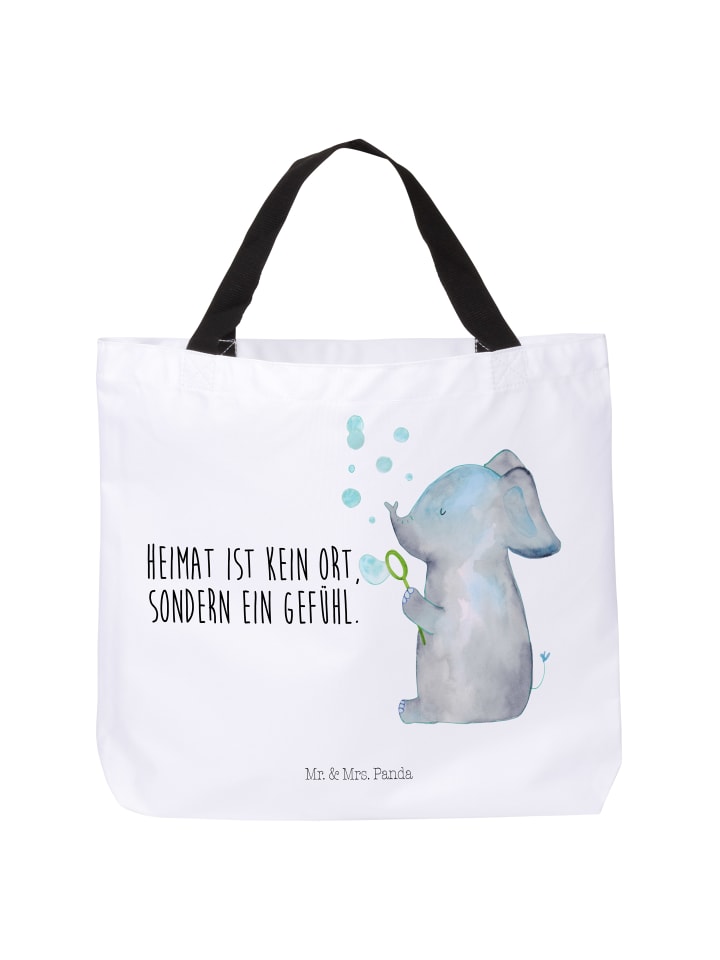 Damen Shopper Elefant Seifenblasen mit Spruch in Weiß