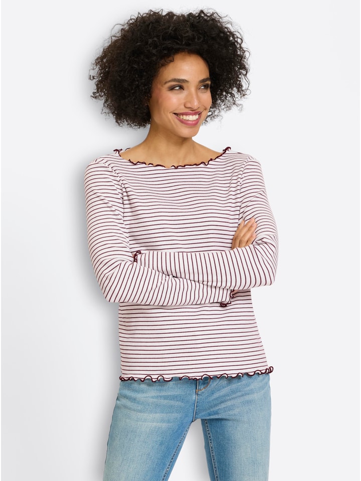 Ringelshirt in ecru-burgund-geringelt