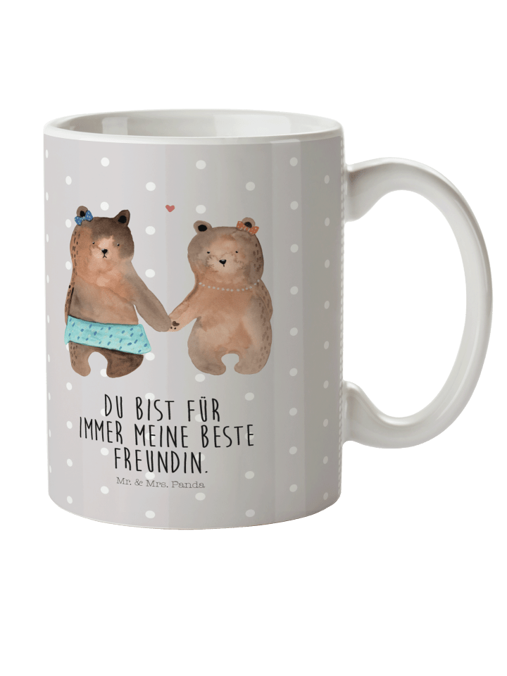 Kaffeetasse Bär Freundin mit Spruch in Grau Pastell