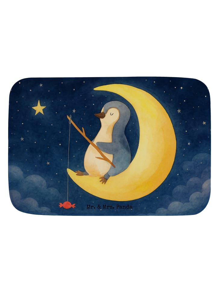 Badematte Pinguin Mond Design ohne Spruch in Weiß