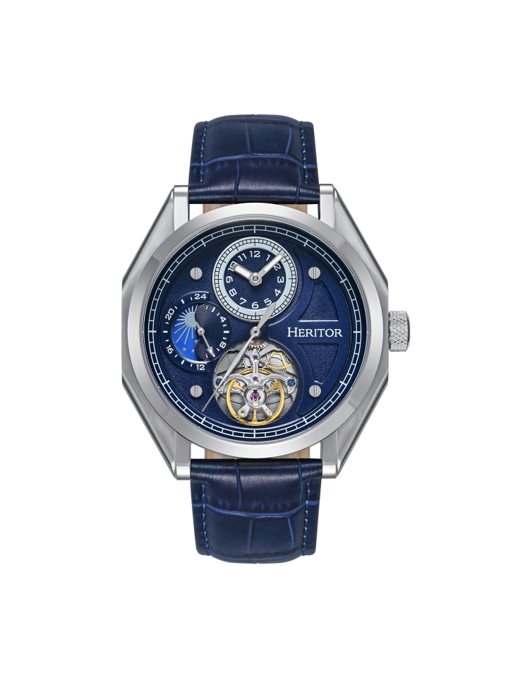 Antoni Lederarmbanduhr in Silver/Blue