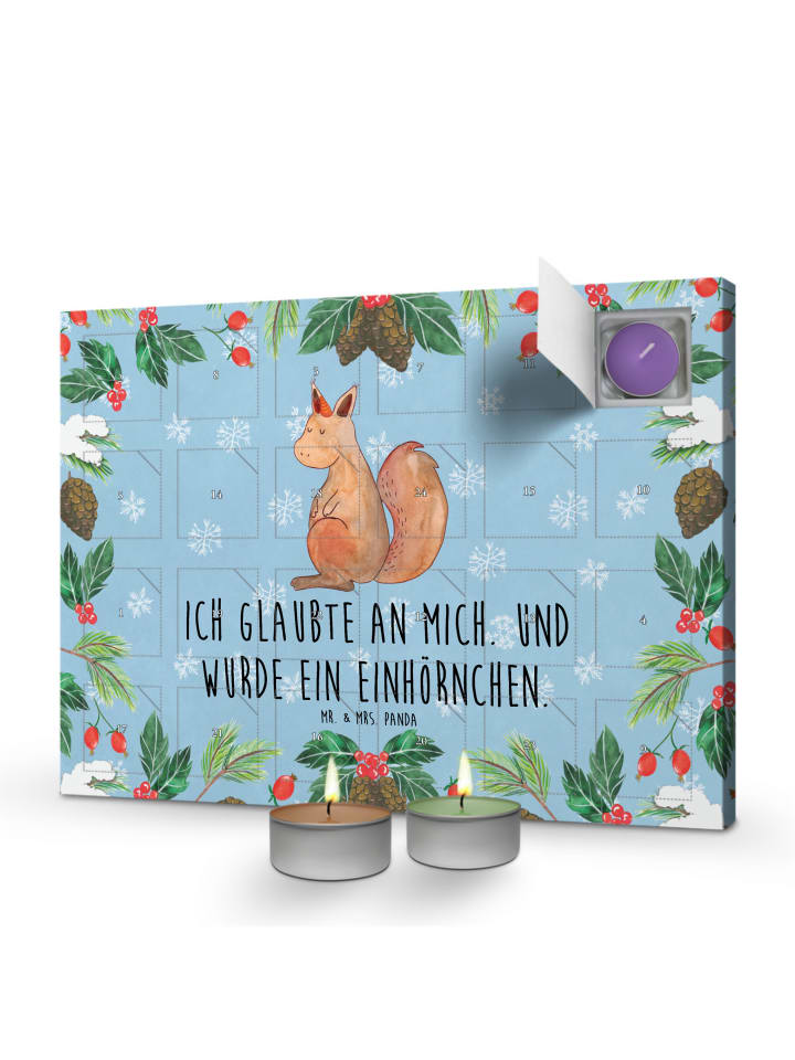 Adventskalender Einhorn Glauben mit Spruch in Eisblau