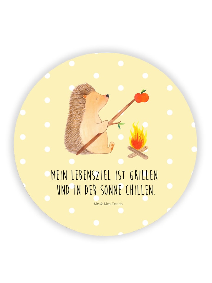 Magnet Igel Grillen mit Spruch in Gelb Pastell
