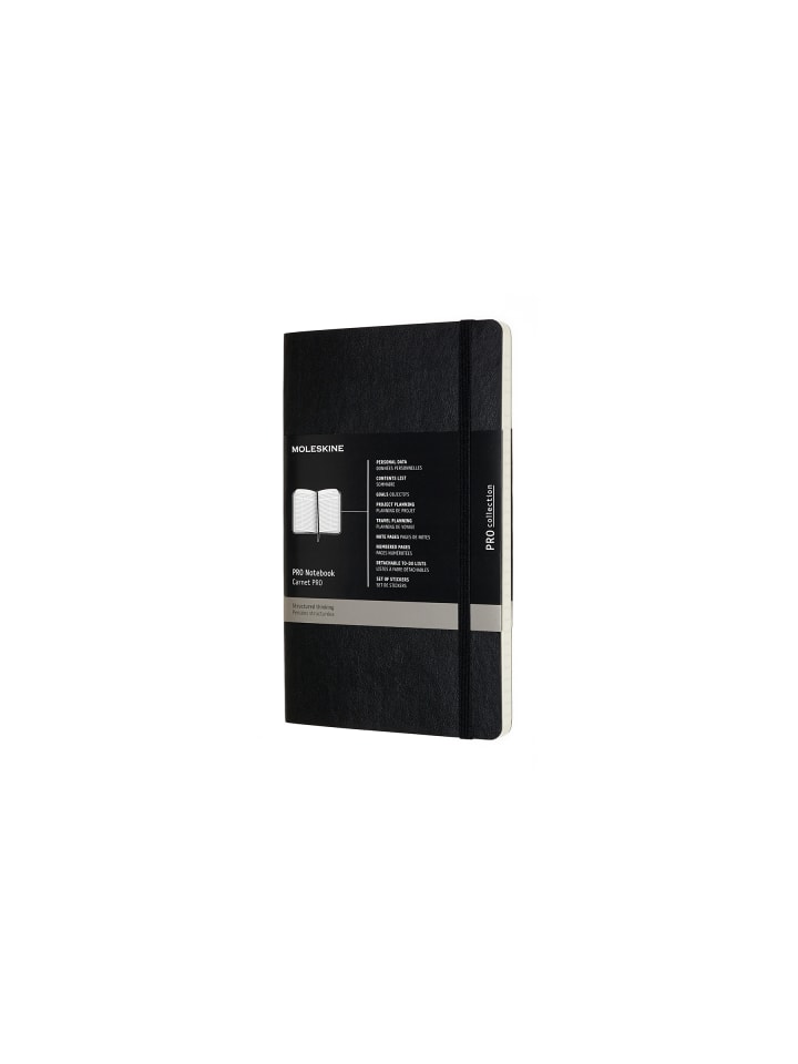 Professionelles Notizbuch 13x21, mit weichem Einband, 70g-Papier in Schwarz