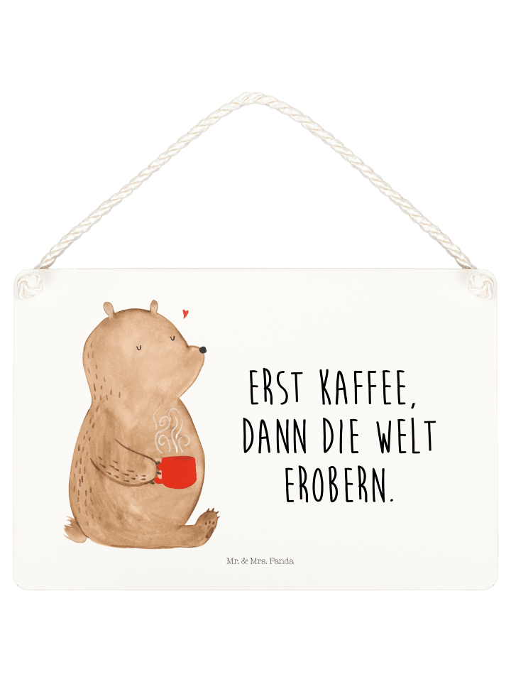 Schild Bär Kaffee mit Spruch in Weiß