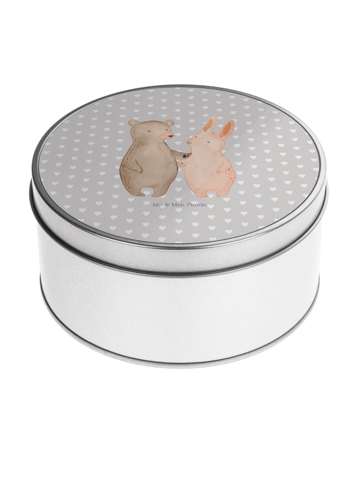 Metallbox Bär und Hase Umarmen ohne Spruch in Grau Pastell