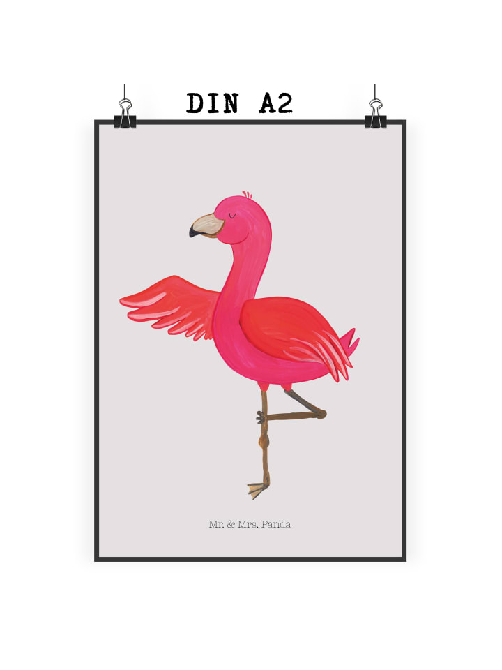 Poster Flamingo Yoga ohne Spruch in Grau Pastell